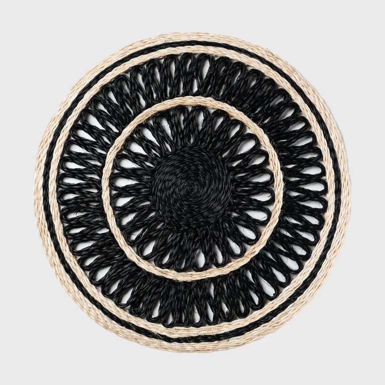 Loopy Straw Placemats, Black - Set Of Four