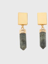 Modern Quartz Earrings, Labradorite - Gold