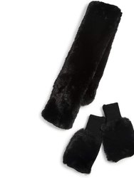Women's Black Faux Fur Pull Through Scarf And Mitten Set - Black