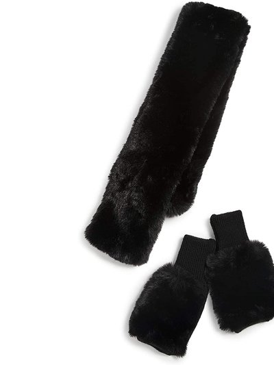 Jocelyn Women's Black Faux Fur Pull Through Scarf And Mitten Set product