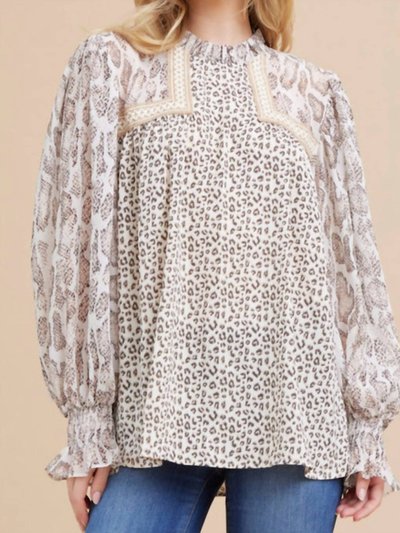 Jodifl Animal Print Mix Long Sleeve Blouse In Brown Multi product
