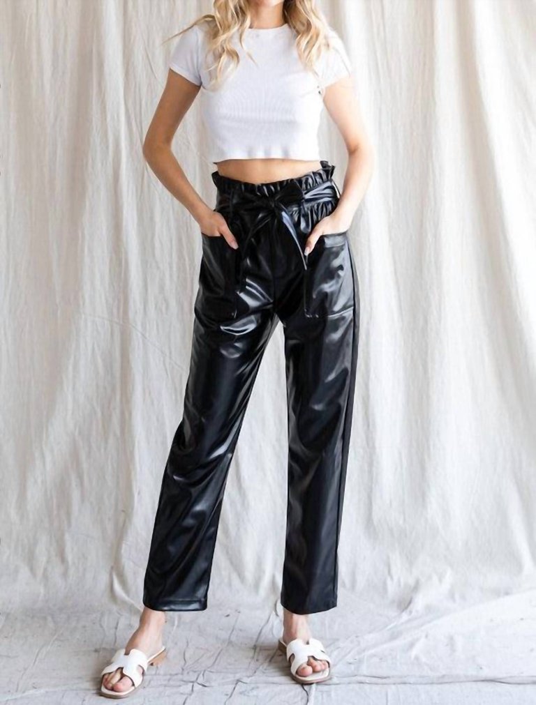 Faux Leather Belted Waist Pants