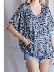 Satin Leopard Blouse - Blue/Grey