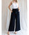 Solid Wide Leg Pants With Stretch-Band Ribbon And Self-Tie Waist - Black