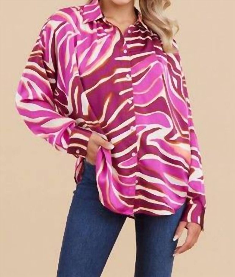 Swirl Print Satin Long Sleeves Top - Magenta