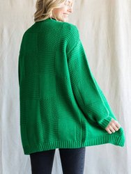 Textured Bubble Sleeve Cardigan In Kelly Green