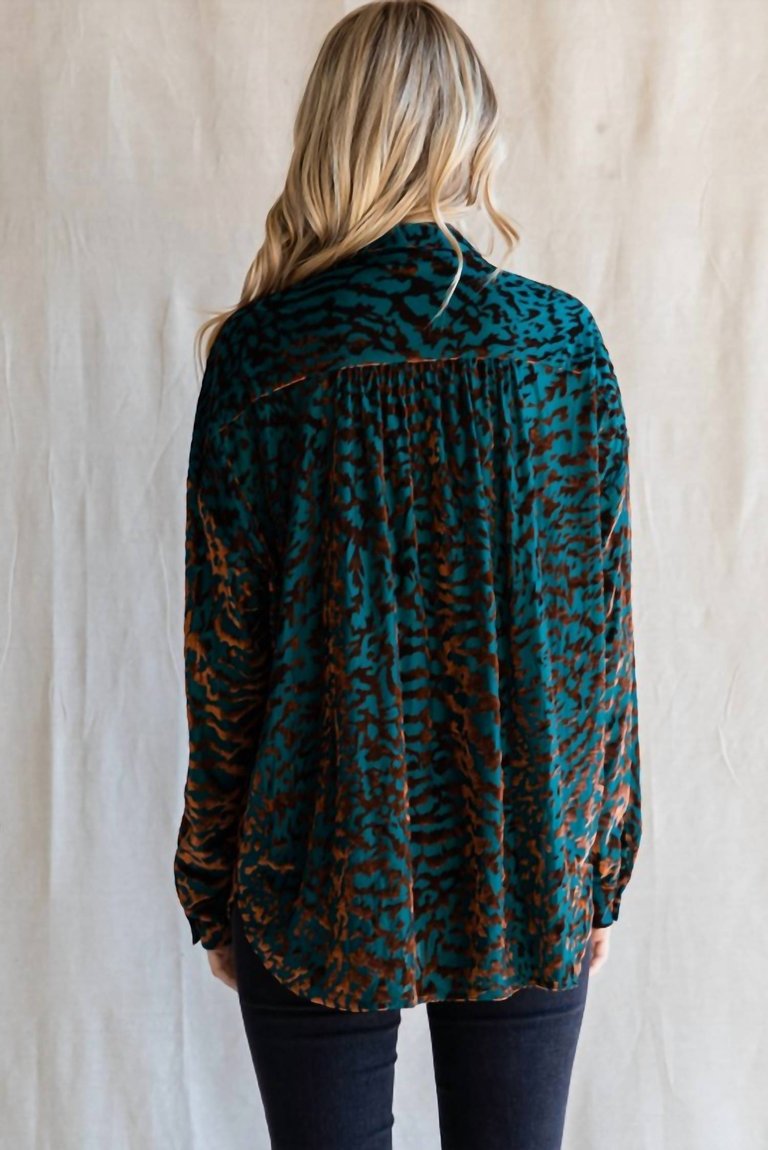 Velvet Leopard Print Blouse Plus In Hunter Green