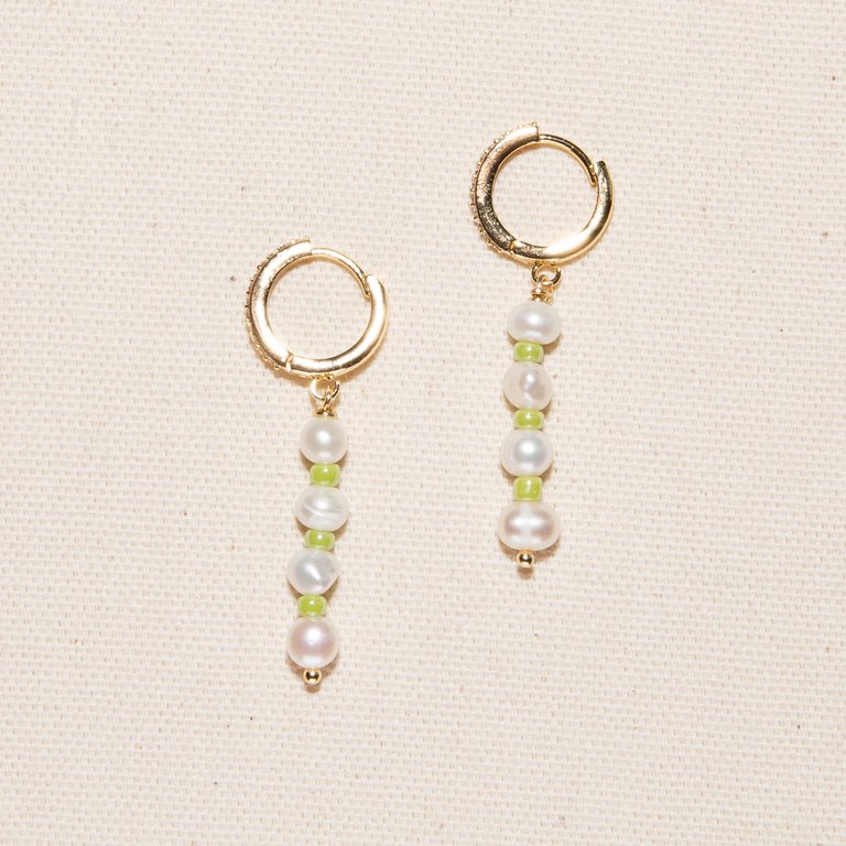 Green Bean Earrings - Gold / Pearl