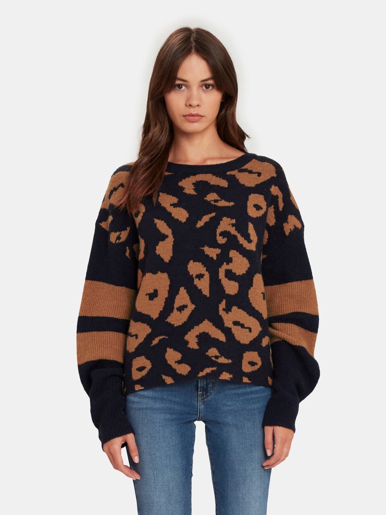 Finn Leopard Varsity Sweater - Navy Coin