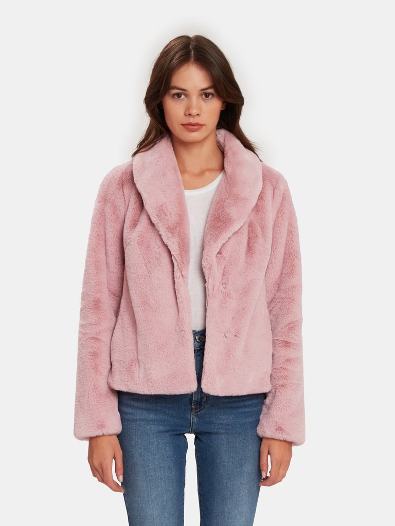 Paul Faux Fur Shawl Collar Coat - Ballerina