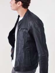 Band Collar Leather Jacket