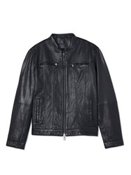 Band Collar Leather Jacket