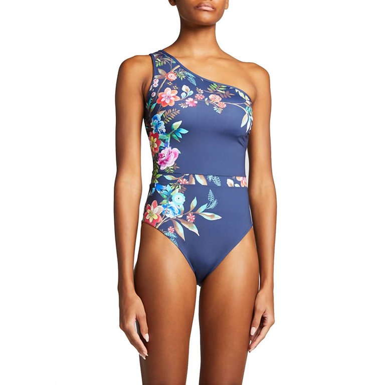 Bloom One Shoulder One Piece Swimsuit - Blue