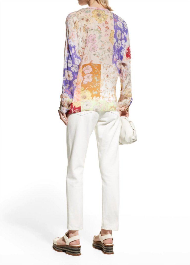 Cosmo Lauren Floral-Print Patchwork Blouse