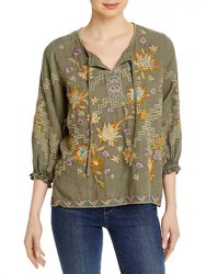 Elia Easy Linen Split Neckline Top - Tortoise