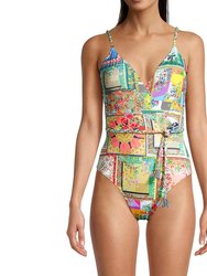 Fleur Braided One Piece Wrap Swimsuit - Multi