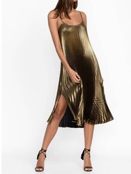 Gold Gem Pleated Midi Dress - Gold
