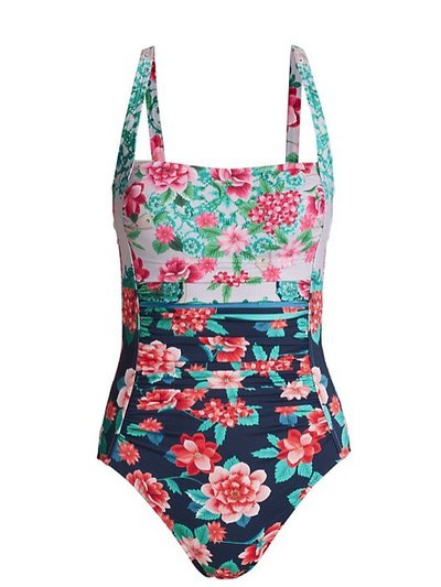 Johnny Was Japer Ruched One Piece Swimsuit Floral Print Swimsuit product