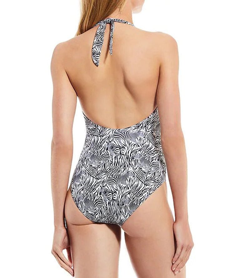 Johnny Was Women's Spring Halter Embroidered One-Piece Zebra Print