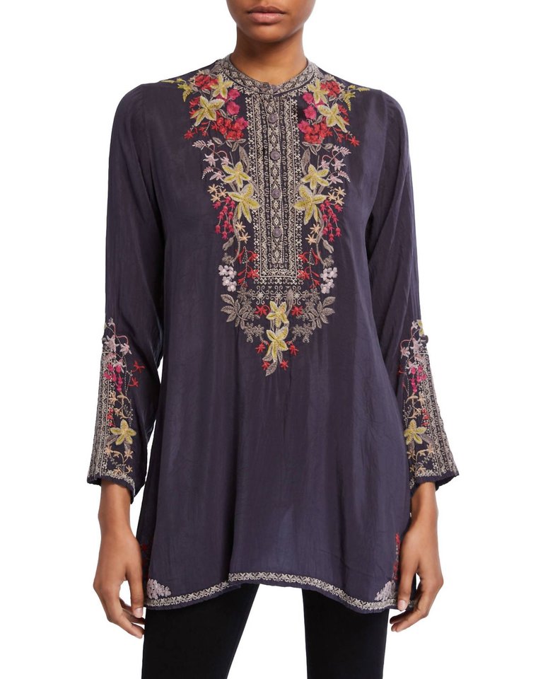 Lilianna Loose Fit Embroidered Tunic - Grey Onyx