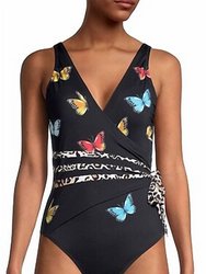 Monarch Butterfly Print Wrap Swimsuit - Multi