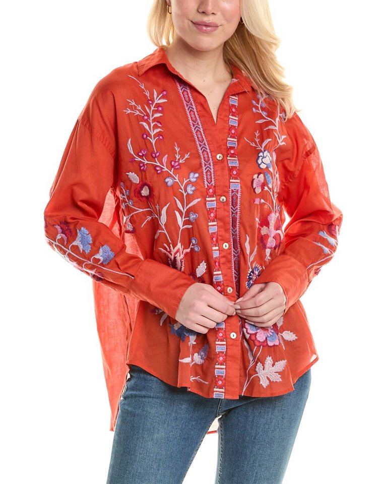 Piper Relaxed Oversized Shirt - Red Multi