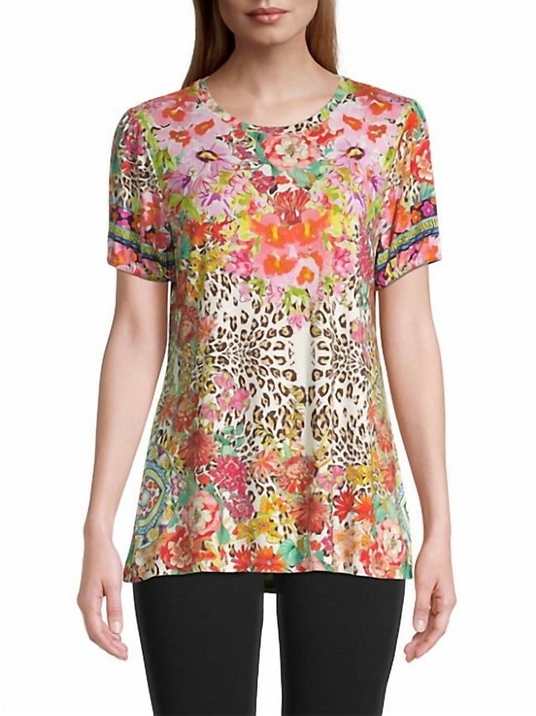 Wild Garden Printed Puff-Sleeve Flared T-Shirt - Multi