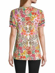 Wild Garden Printed Puff-Sleeve Flared T-Shirt