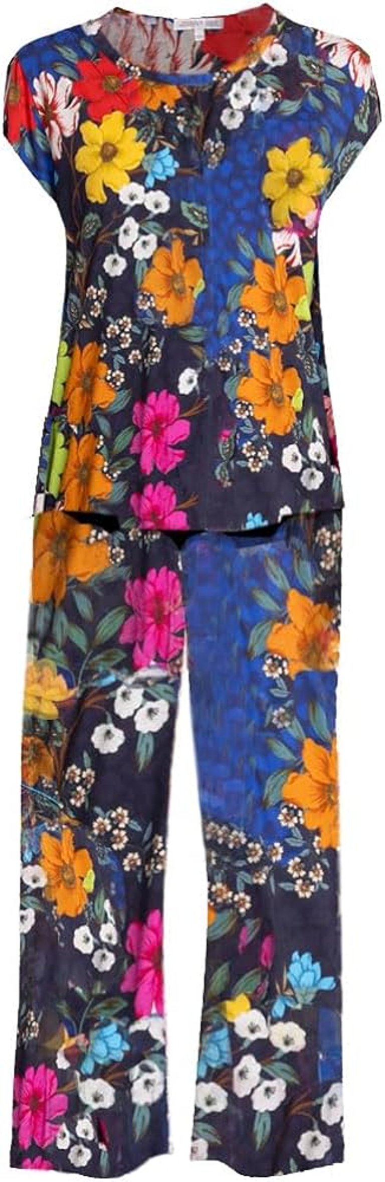 Women Archimal Cap Sleeve Crop Pajama Set Multicolor - Multicolor