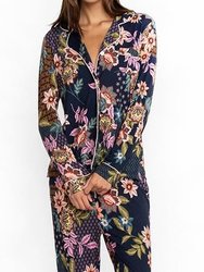 Women Cotton Modal Collared Delfino Long Sleeves Pj Set Multicolor - Multicolor