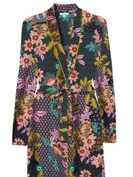 Women Cotton Modal V-Neck Delfino Sleep Robe - Multicolor