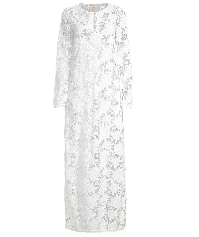 Women Floral Garden Keyhole Neckline Lace Maxi Dress