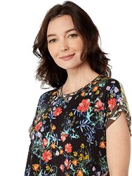 Women Floral Kashim Relaxed Bamboo Knit Tee Short Sleeves Top - Multicolor