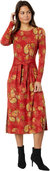 Women Paisley Lace Long Sleeve Tie Front Knit Midi Dress - Multicolor