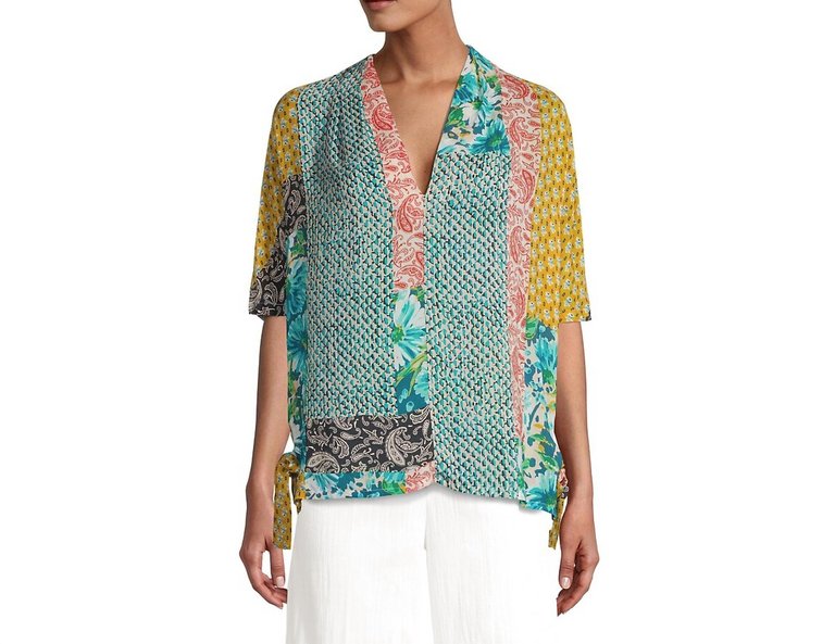 Women Ravenne Paisley V-Neck Tie Sides Pull On Top Blouse In Multicolor