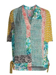 Women Ravenne Paisley V-Neck Tie Sides Pull On Top Blouse In Multicolor - Multicolor
