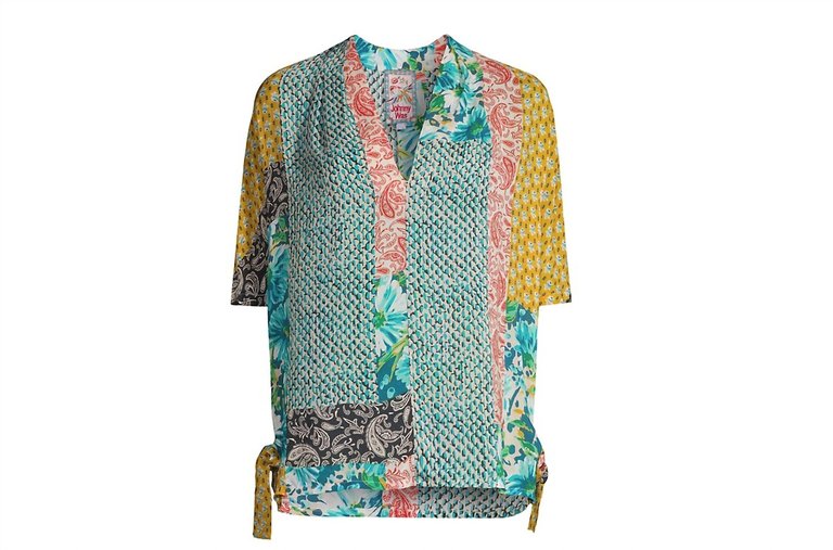 Women Ravenne Paisley V-Neck Tie Sides Pull On Top Blouse In Multicolor - Multicolor