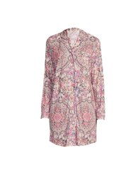 Women's Neena Floral Print Notch Collar Knit Chest Pocket Long Sleeve Nightshirt - Multi