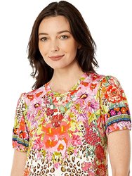 Women's Wild Garden Puff Sleeve Knit T-Shirt - Multicolor