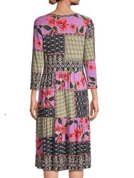 Women's Zanda 3/4 Sleeve Tiered Tea Length Dress Multi T-Shirt