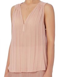 Ankenmen Sheer V-Neck Ruched Sleeveless Blouse - Blush