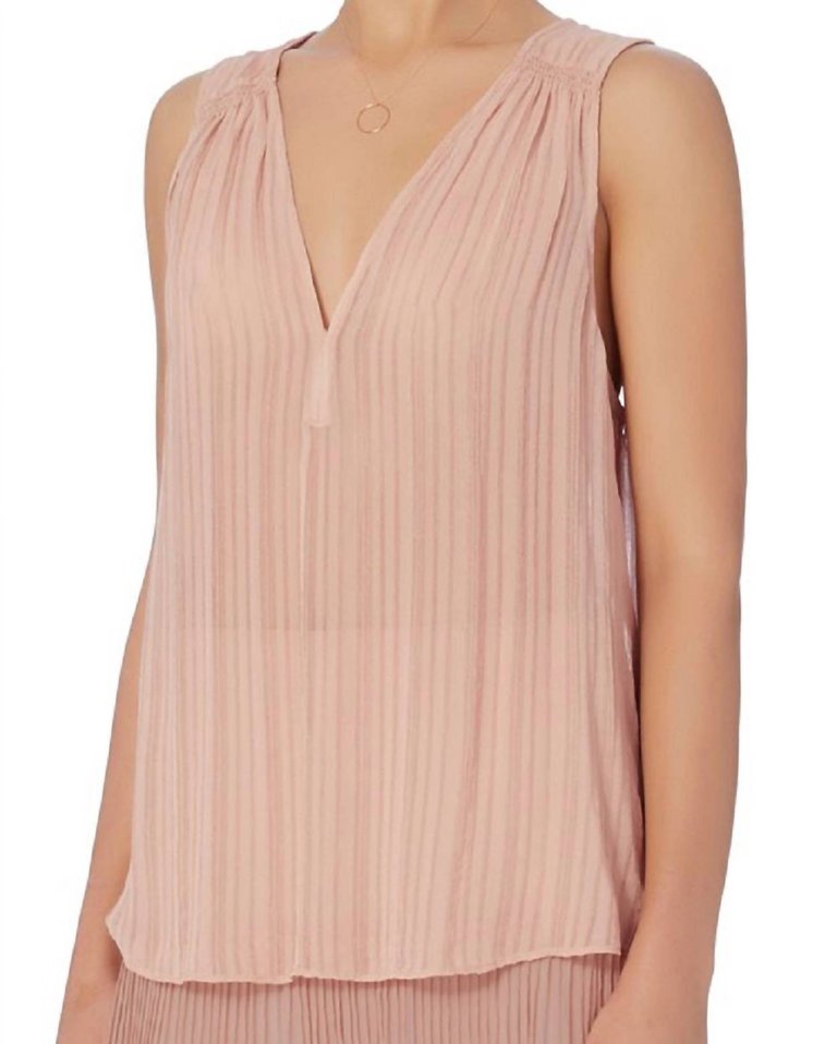 Ankenmen Sheer V-Neck Ruched Sleeveless Blouse - Blush