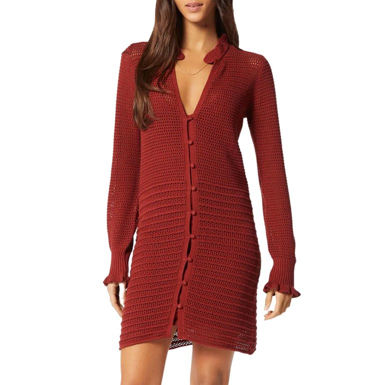 Torrens Cotton Sweater Dress - Russet Brown Red