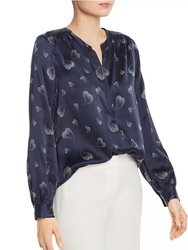 Women's Mintee Midnight Silk Blouse With Heart Print - Dark Blue