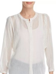Women's White Rashelda Striped Sheer Long Sleeve Blouse - White