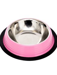 Country Living Set Of 2 Ribbed No-Tip Non - Skid Stainless Steel Pet Bowls - Carnation Pink