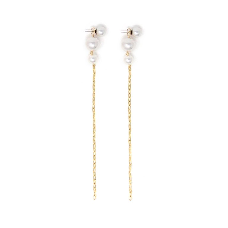 2-Part Pearl Earrings w/ Chains - Gold/White