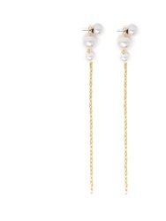 2-Part Pearl Earrings w/ Chains - Gold/White