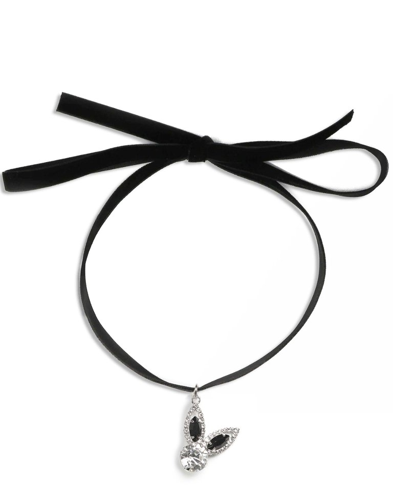 Abby Velvet Choker - Rhodium