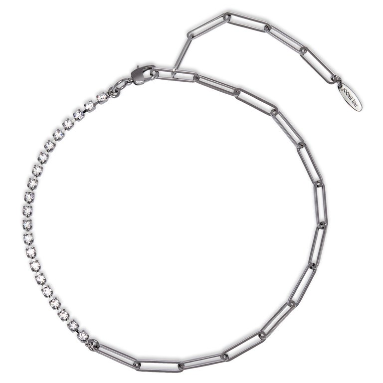 Asymmetrical Chain & Crystal Necklace - Ruthenium